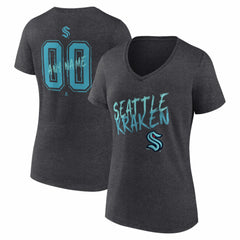 Seattle Kraken Women's Hustle Personalized Name & Number V-Neck T-Shirt - Charcoal - NHL 203921108