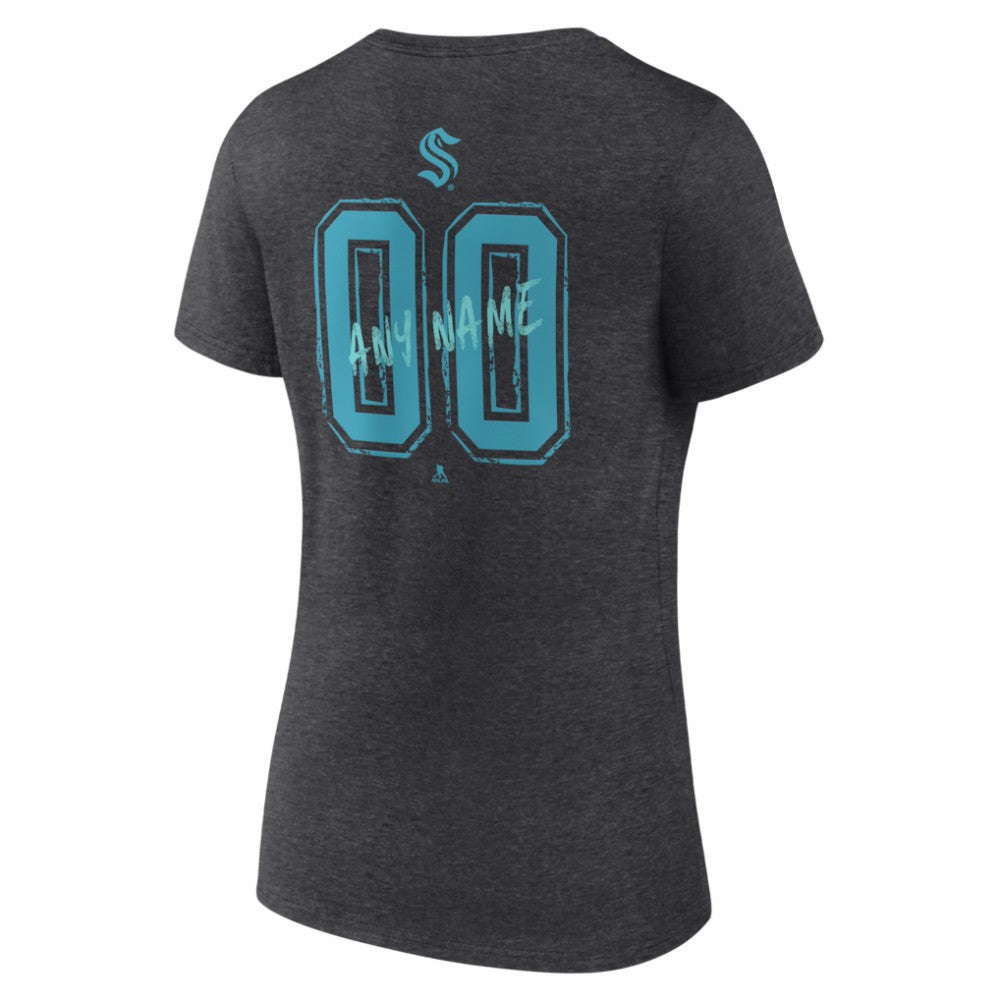Seattle Kraken Women's Hustle Personalized Name & Number V-Neck T-Shirt - Charcoal - NHL 203921108