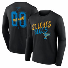 St. Louis Blues Hustle Personalized Name & Number Long Sleeve T-Shirt - Black - NHL 203921111