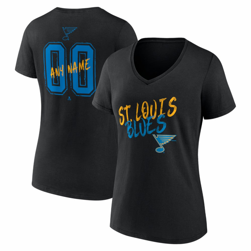 St. Louis Blues Women's Hustle Personalized Name & Number V-Neck T-Shirt - Black - NHL 203921114