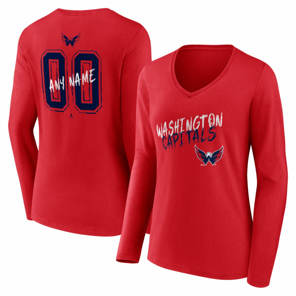 Washington Capitals Women's Hustle Personalized Name & Number Long Sleeve V-Neck T-Shirt - Red - NHL 203921140