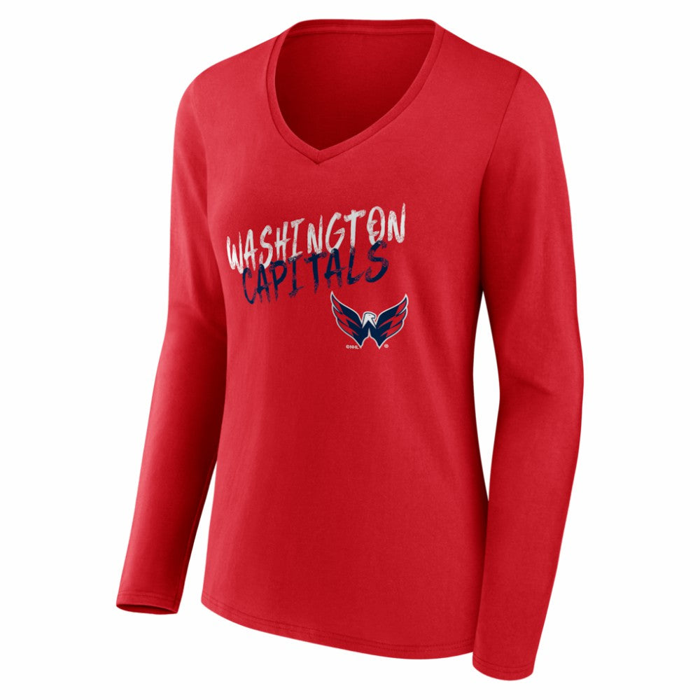 Washington Capitals Women's Hustle Personalized Name & Number Long Sleeve V-Neck T-Shirt - Red - NHL 203921140