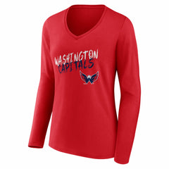 Washington Capitals Women's Hustle Personalized Name & Number Long Sleeve V-Neck T-Shirt - Red - NHL 203921140