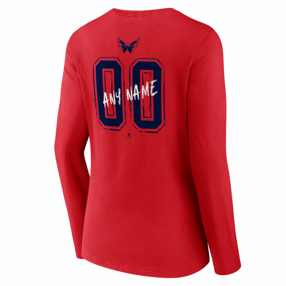 Washington Capitals Women's Hustle Personalized Name & Number Long Sleeve V-Neck T-Shirt - Red - NHL 203921140