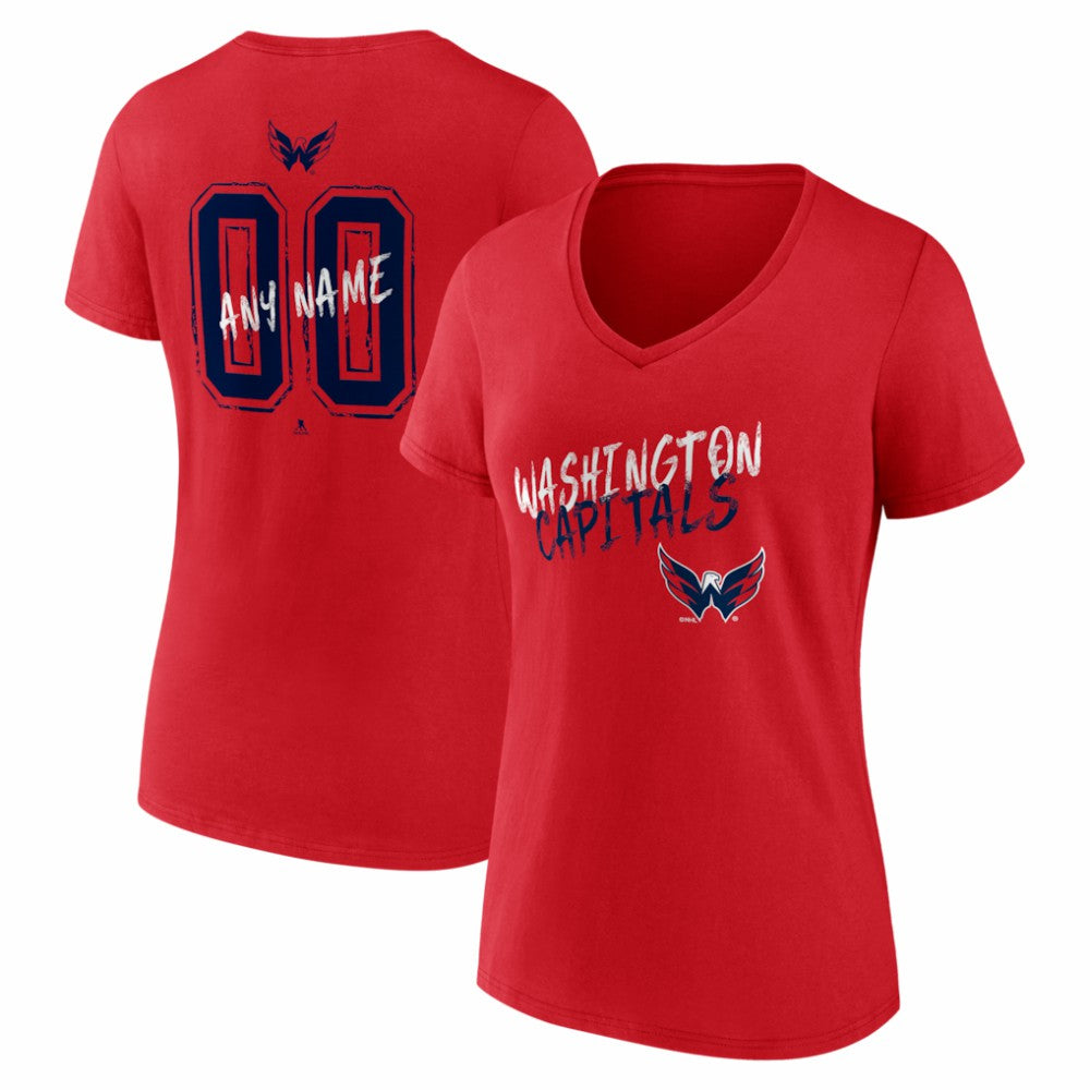 Washington Capitals Women's Hustle Personalized Name & Number V-Neck T-Shirt - Red - NHL 203921141