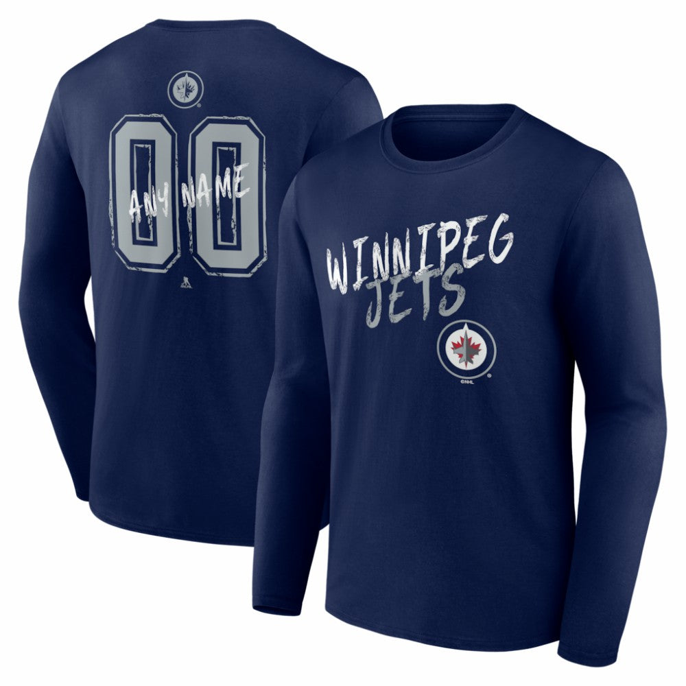 Winnipeg Jets Hustle Personalized Name & Number Long Sleeve T-Shirt - Navy - NHL 203921144