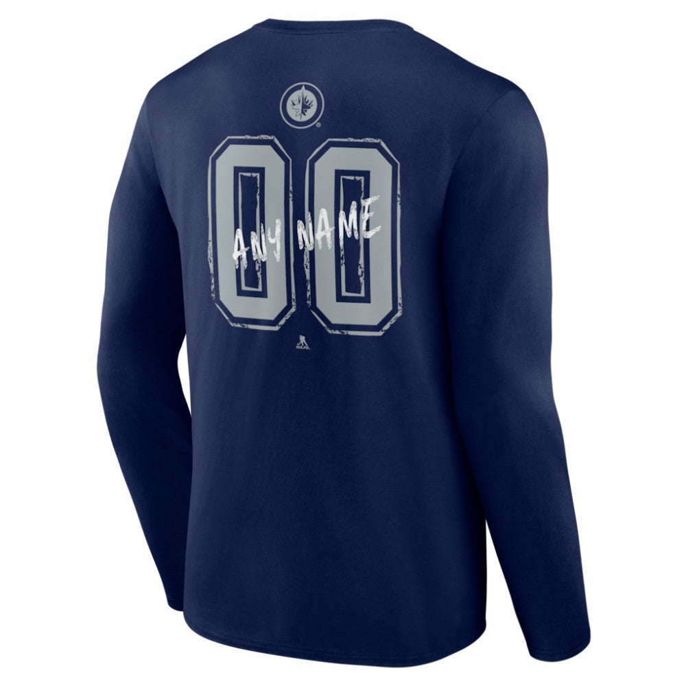 Winnipeg Jets Hustle Personalized Name & Number Long Sleeve T-Shirt - Navy - NHL 203921144
