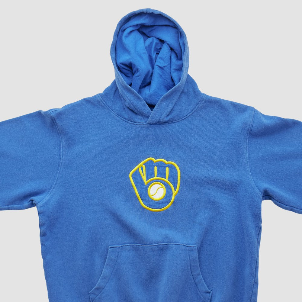 Milwaukee Brewers Majestic 2000s Hooded Pullover Sweatshirt - Blue - Yth XVintage - Fanatics Sale