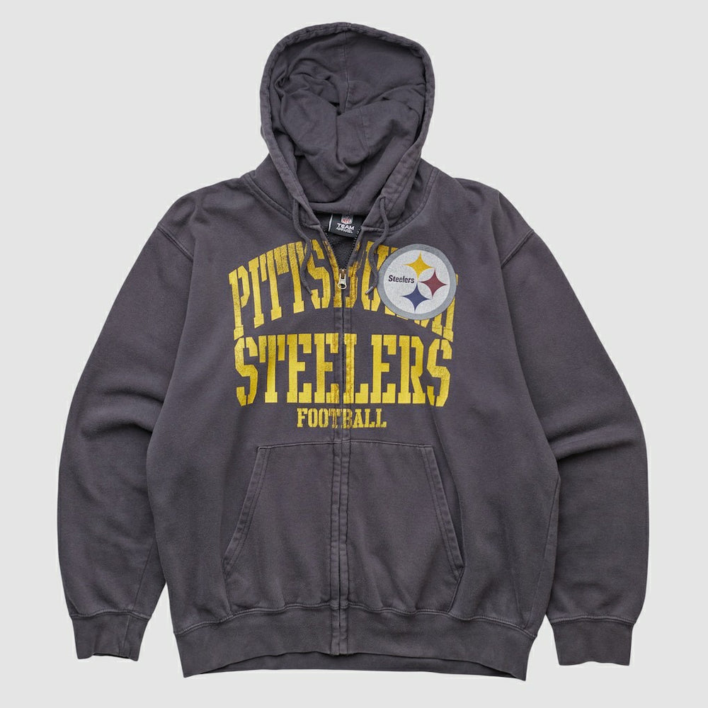 Fanatics Pittsburgh Steelers NFL 2010s Hooded Full Zip Sweatshirt Gray Vintage