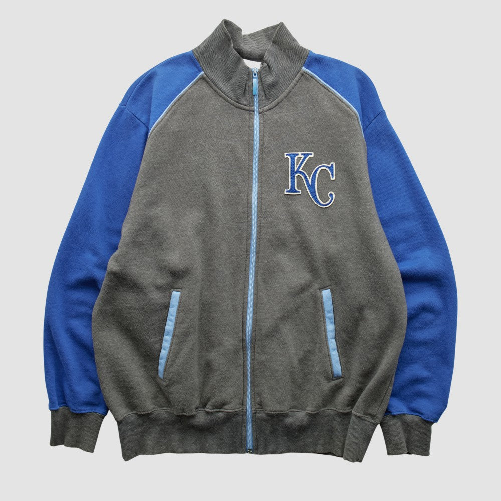 Kansas City Royals Majestic 2000s Full Zip Sweatshirt - Dark Heather Gray - Vintage - Fanatics Discount