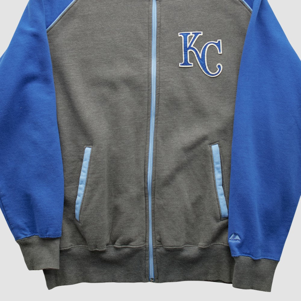 Kansas City Royals Majestic 2000s Full Zip Sweatshirt - Dark Heather Gray - Vintage - Fanatics Discount