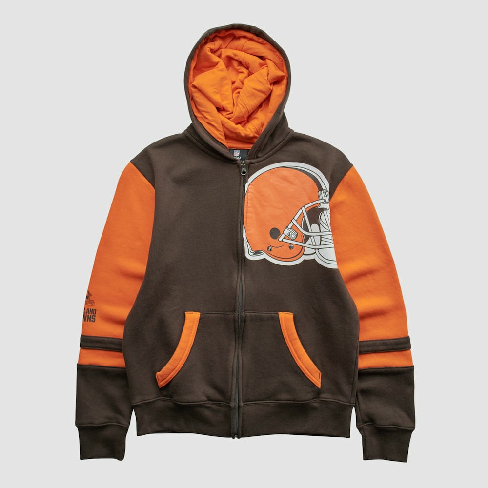 Fanatics Cleveland Browns NFL 2010s Hooded Full Zip Sweatshirt Brown Yth XL Real Vintage