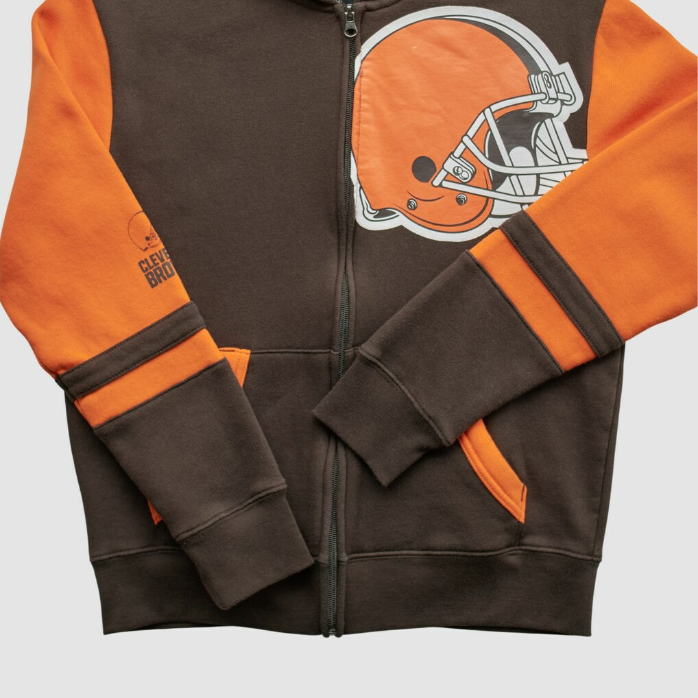 Fanatics Cleveland Browns NFL 2010s Hooded Full Zip Sweatshirt Brown Yth XL Real Vintage