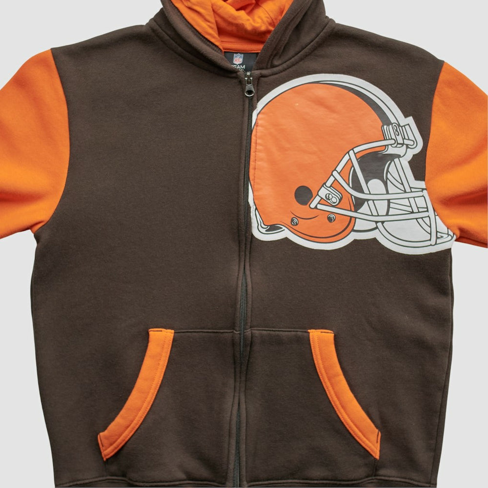 Fanatics Cleveland Browns NFL 2010s Hooded Full Zip Sweatshirt Brown Yth XL Real Vintage