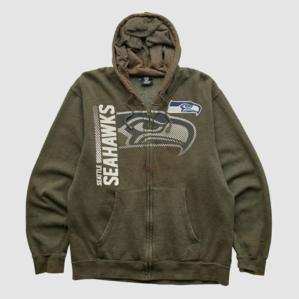 Fanatics Seattle Seahawks NFL 2010s Hooded Full Zip Sweatshirt Olive Vintage