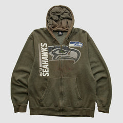 Fanatics Seattle Seahawks NFL 2010s Hooded Full Zip Sweatshirt Olive Vintage