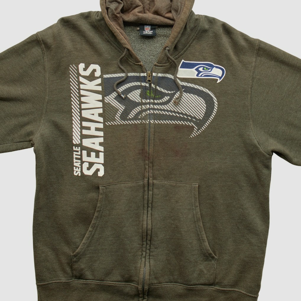 Fanatics Seattle Seahawks NFL 2010s Hooded Full Zip Sweatshirt Olive Vintage