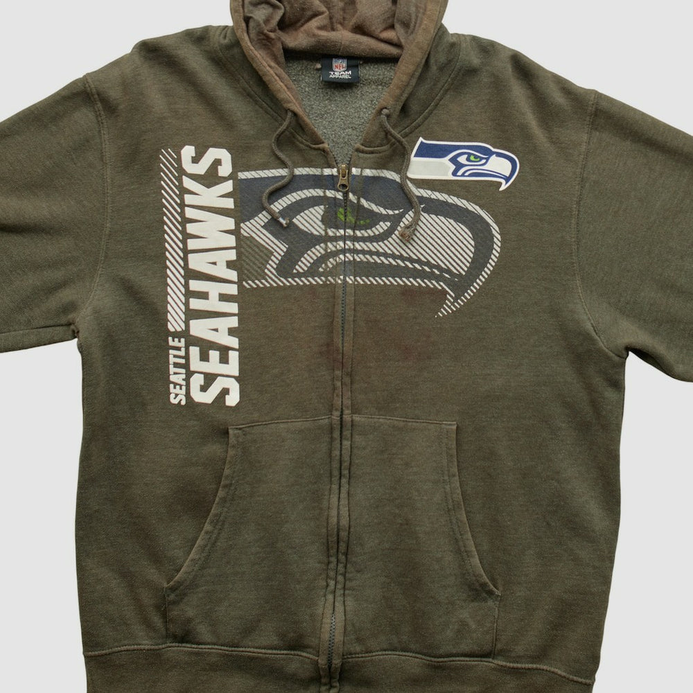 Fanatics Seattle Seahawks NFL 2010s Hooded Full Zip Sweatshirt Olive Vintage