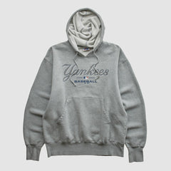 New York Yankees Majestic 2000s Hooded Pullover Sweatshirt - Heather Gray - Vintage - Fanatics on Sale