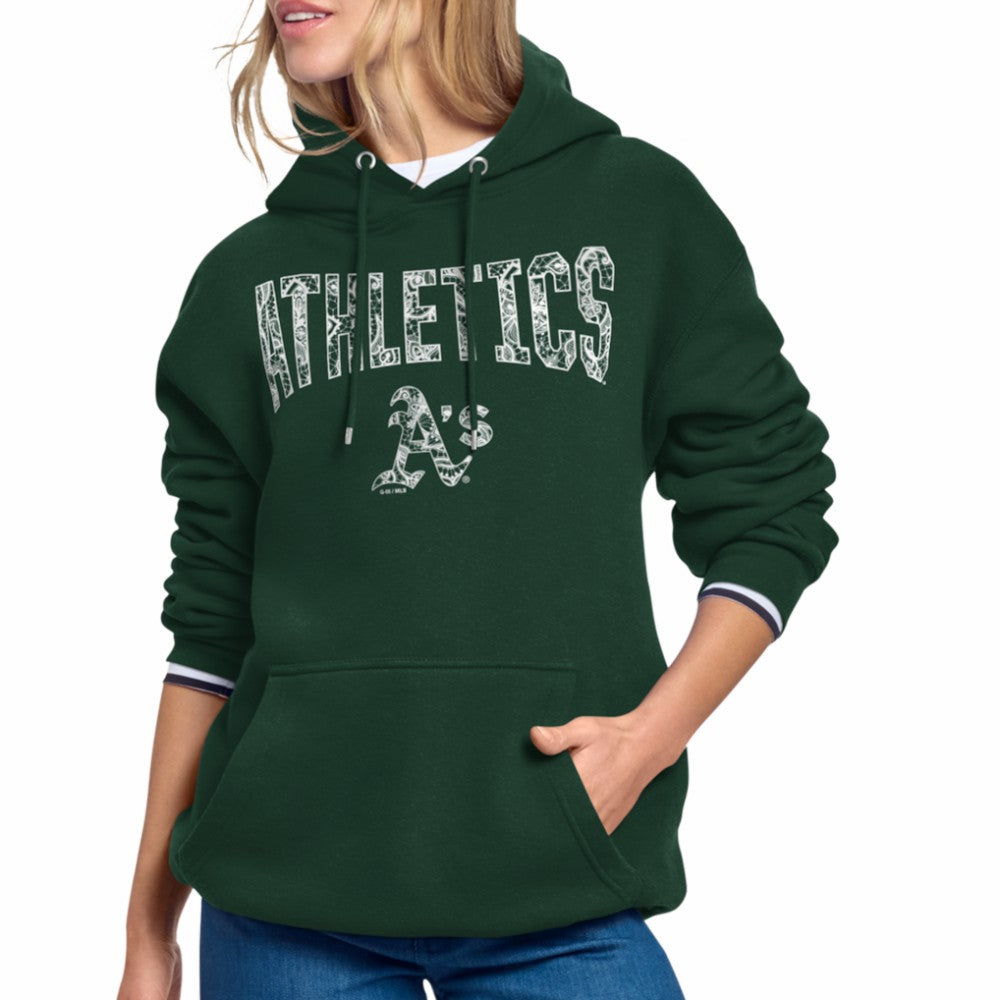 Athletics Starter Women's Lace Team Lockup Fleece Hoodie - Green - MLB Discount