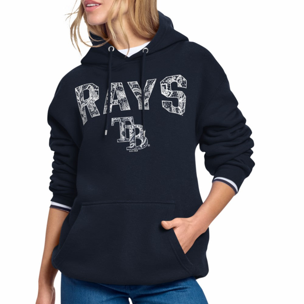 Tampa Bay Rays Starter Women's Lace Team Lockup Fleece Hoodie - Navy - MLB Sale