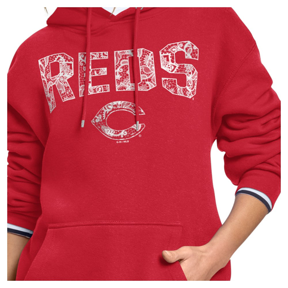 Cincinnati Reds Starter Women's Lace Team Lockup Fleece Hoodie - Red - MLB Lifestyle