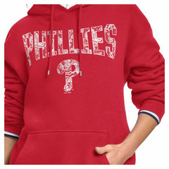 Philadelphia Phillies Starter Women's Lace Team Lockup Fleece Hoodie - Red - MLB Discount