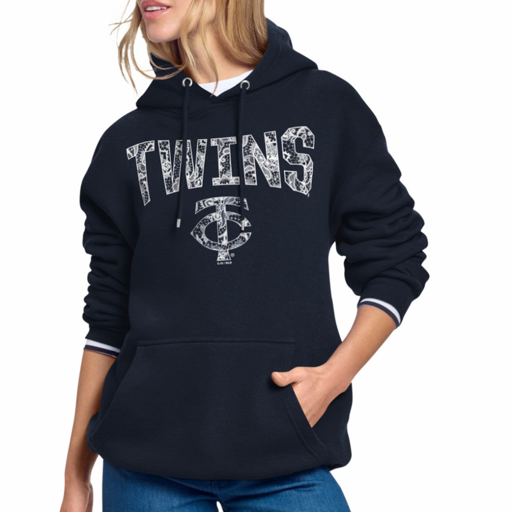 Minnesota Twins Starter Women's Lace Team Lockup Fleece Hoodie - Navy - MLB Online