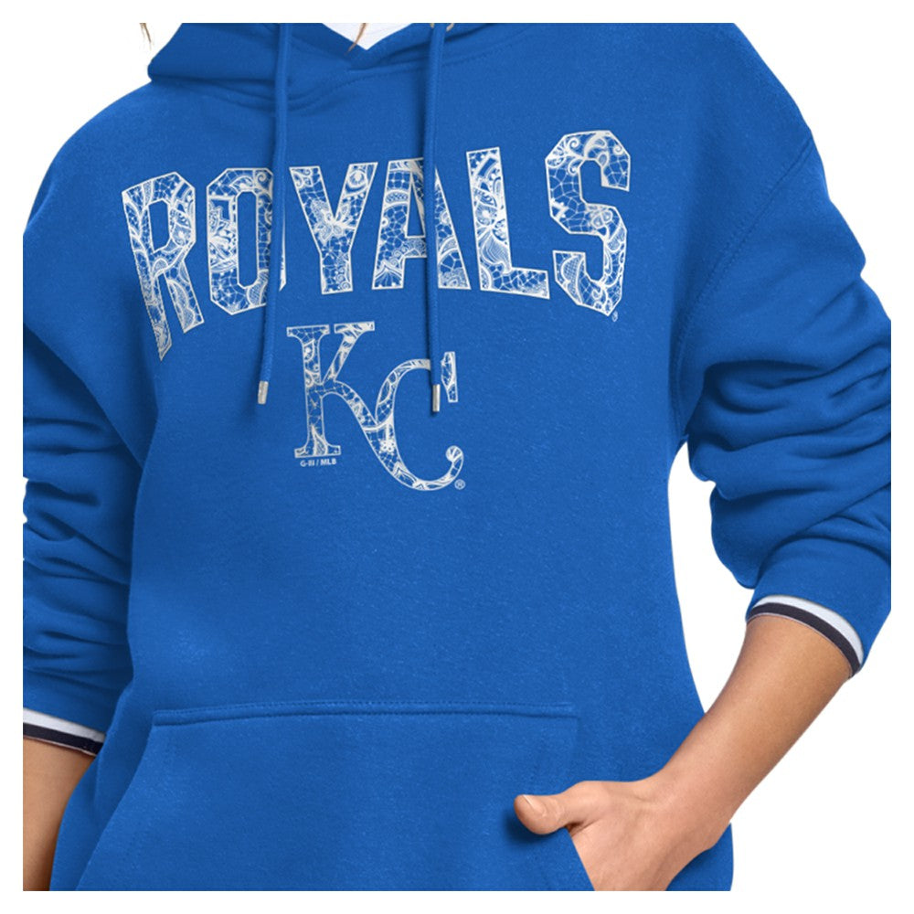 Kansas City Royals Starter Women's Lace Team Lockup Fleece Hoodie - Royal - MLB Lifestyle
