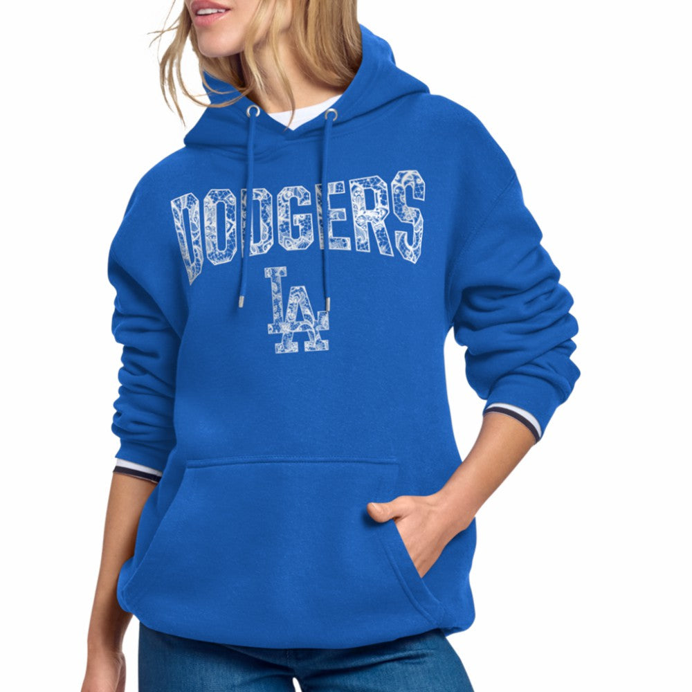 Los Angeles Dodgers Starter Women's Lace Team Lockup Fleece Hoodie - Royal - MLB on Sale