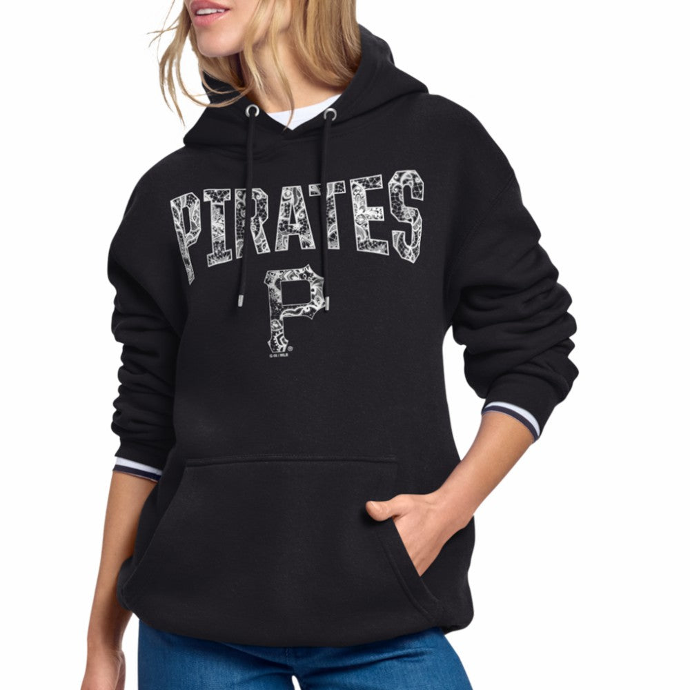 Pittsburgh Pirates Starter Women's Lace Team Lockup Fleece Hoodie - Black - MLB on Sale