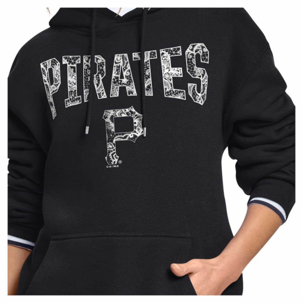 Pittsburgh Pirates Starter Women's Lace Team Lockup Fleece Hoodie - Black - MLB on Sale
