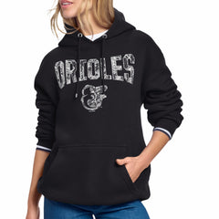 Baltimore Orioles Starter Women's Lace Team Lockup Fleece Hoodie - Black - MLB Discount