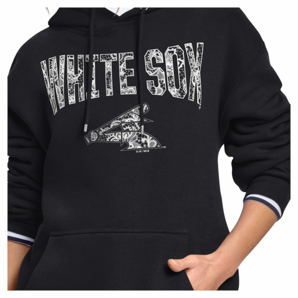 Chicago White Sox Starter Women's Lace Team Lockup Fleece Hoodie - Black - MLB Lifestyle