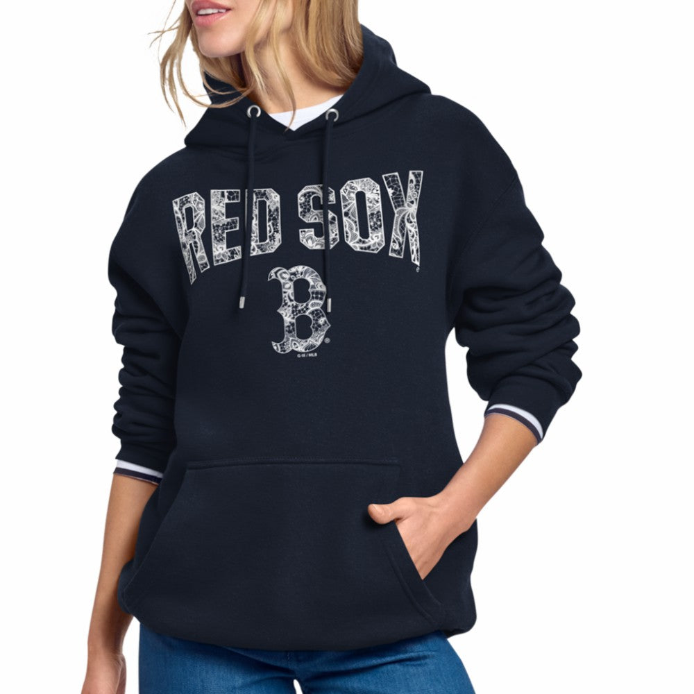 Boston Red Sox Starter Women's Lace Team Lockup Fleece Hoodie - Navy - MLB on Sale