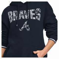Atlanta Braves Starter Women's Lace Team Lockup Fleece Hoodie - Navy - MLB on Sale