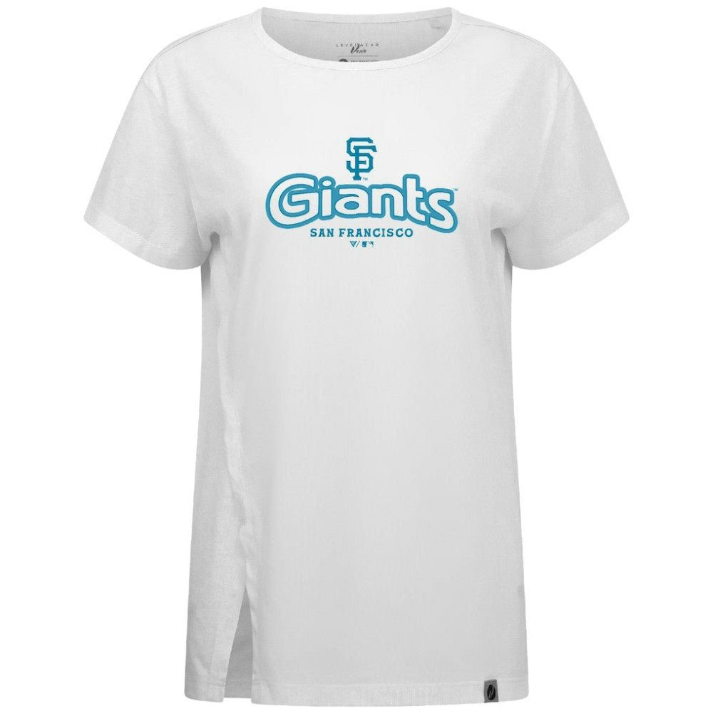 San Francisco Giants Levelwear Women's Blue Haven Influx Cornerstone T-Shirt - White - MLB Lifestyle