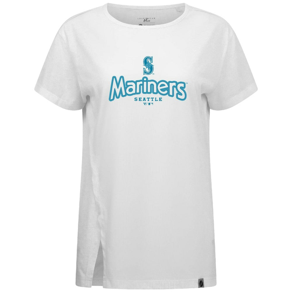 Seattle Mariners Levelwear Women's Blue Haven Influx Cornerstone T-Shirt - White - MLB Sale