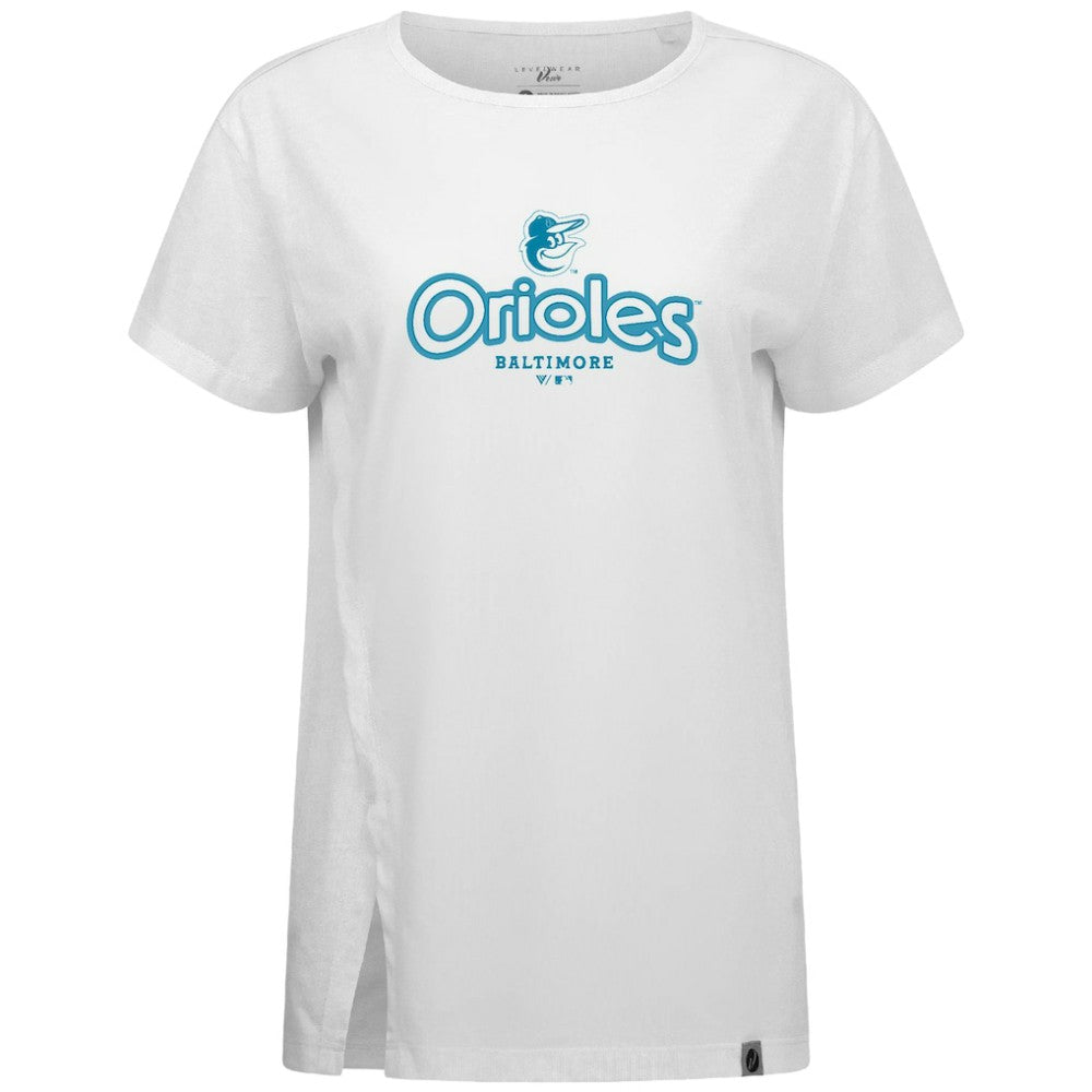 Baltimore Orioles Levelwear Women's Blue Haven Influx Cornerstone T-Shirt - White - MLB Discount