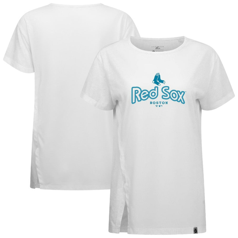 Boston Red Sox Levelwear Women's Blue Haven Influx Cornerstone T-Shirt - White - MLB Sale