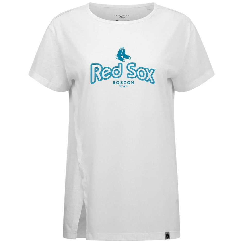 Boston Red Sox Levelwear Women's Blue Haven Influx Cornerstone T-Shirt - White - MLB Sale