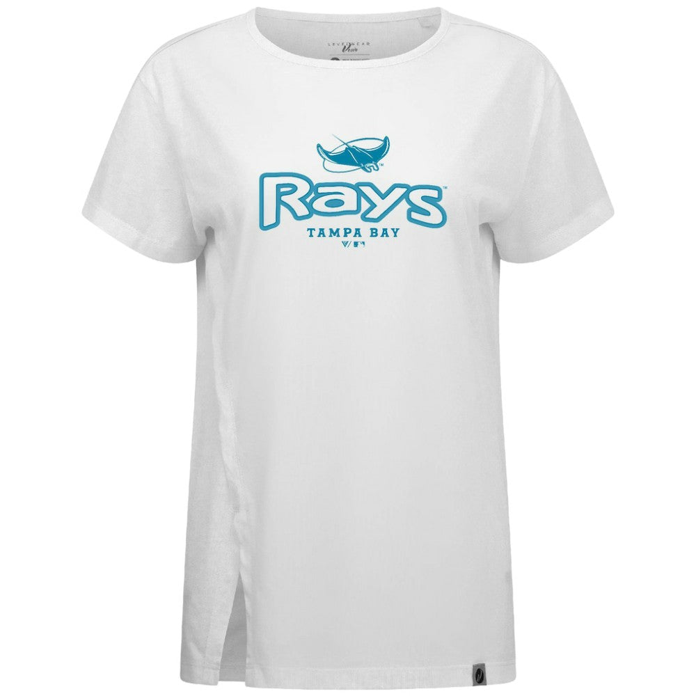 Tampa Bay Rays Levelwear Women's Blue Haven Influx Cornerstone T-Shirt - White - MLB Lifestyle