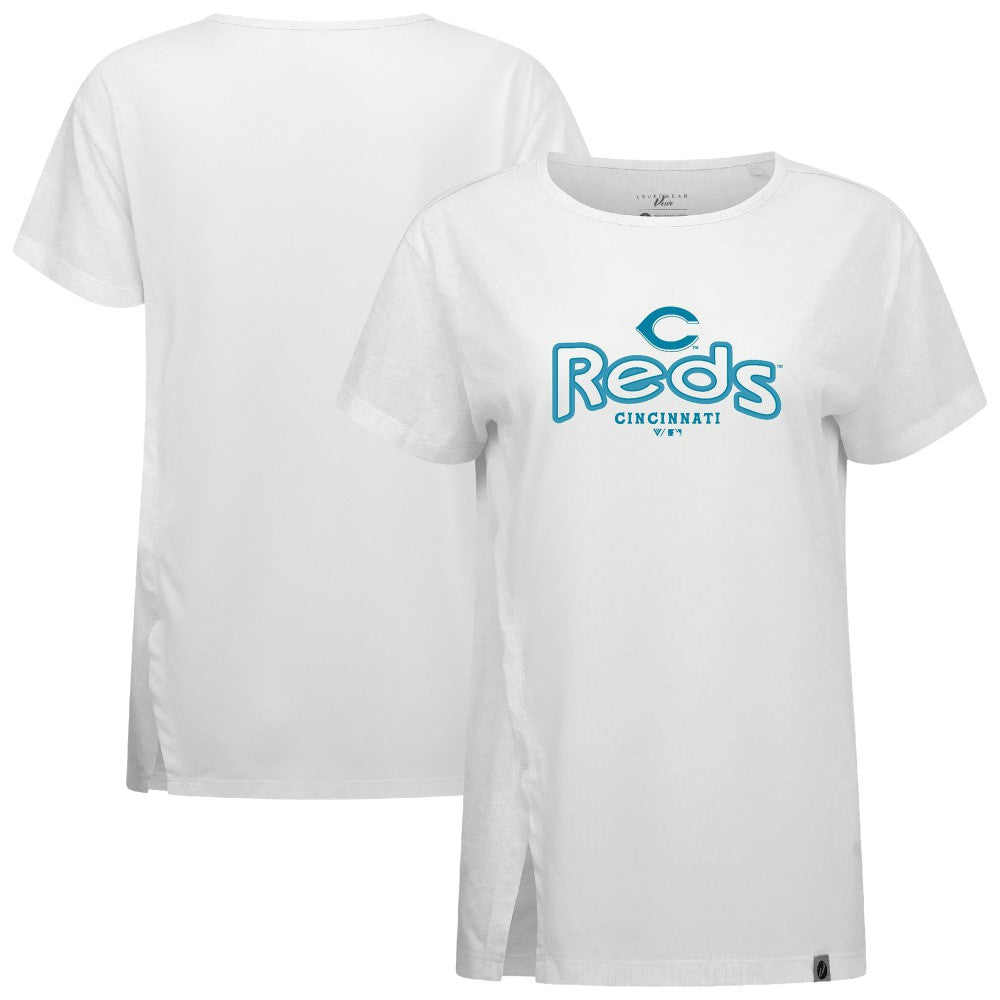 Cincinnati Reds Levelwear Women's Blue Haven Influx Cornerstone T-Shirt - White - MLB Discount