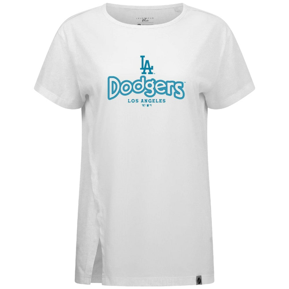 Los Angeles Dodgers Levelwear Women's Blue Haven Influx Cornerstone T-Shirt - White - MLB on Sale