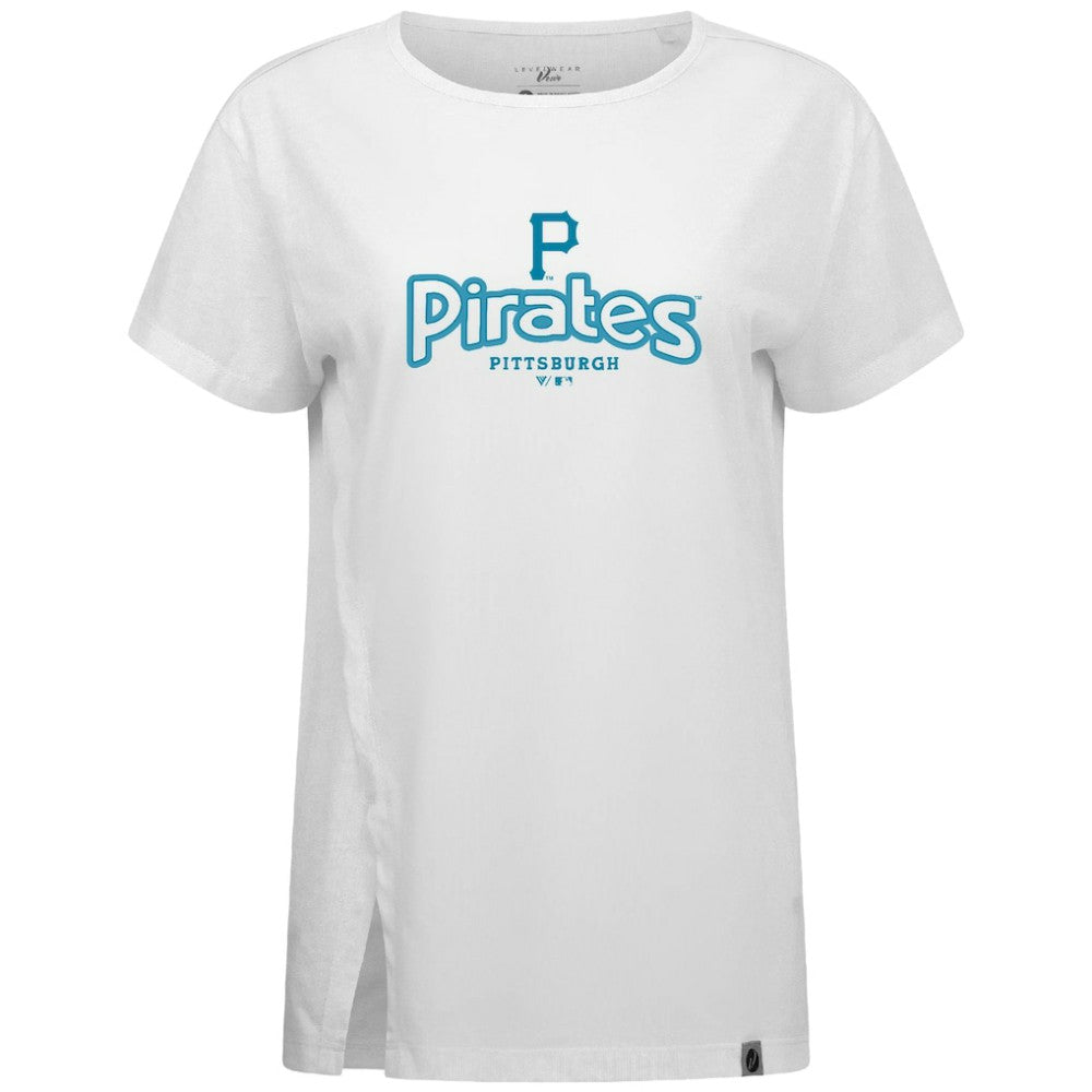 Pittsburgh Pirates Levelwear Women's Blue Haven Influx Cornerstone T-Shirt - White - MLB Lifestyle