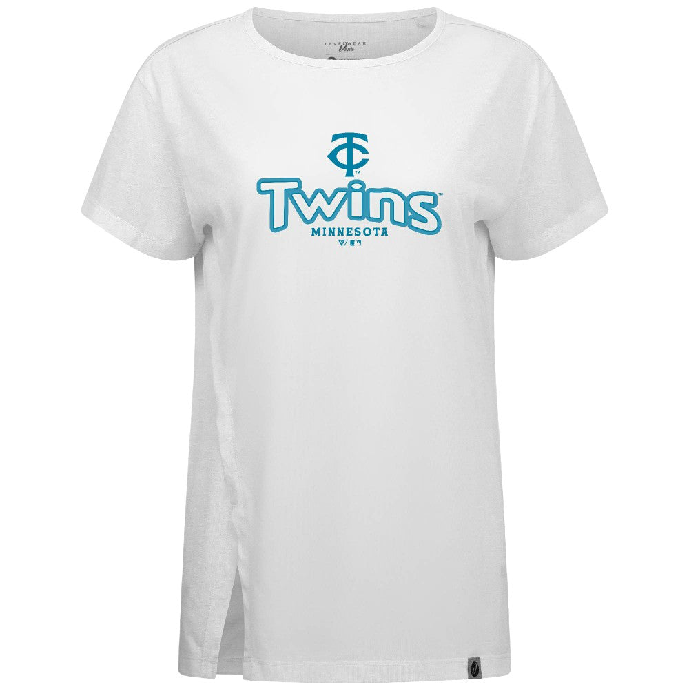 Minnesota Twins Levelwear Women's Blue Haven Influx Cornerstone T-Shirt - White - MLB on Sale
