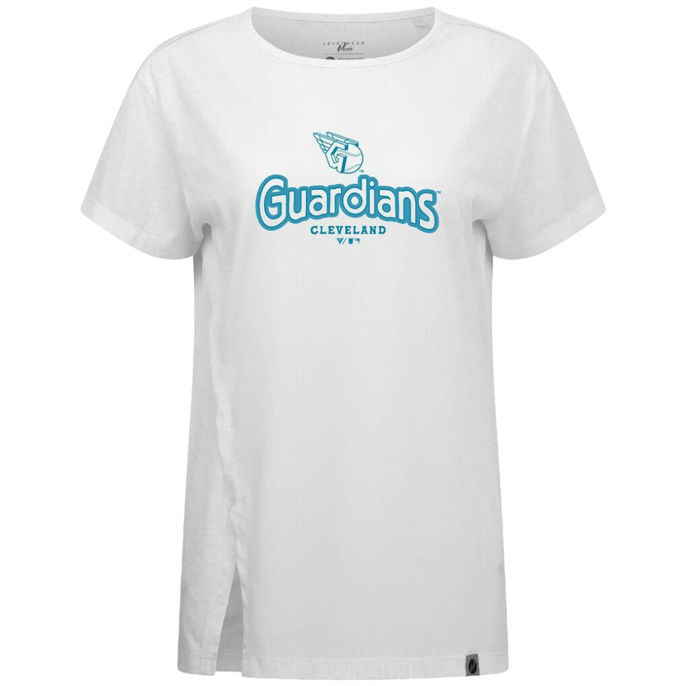 Cleveland Guardians Levelwear Women's Blue Haven Influx Cornerstone T-Shirt - White - MLB Sale