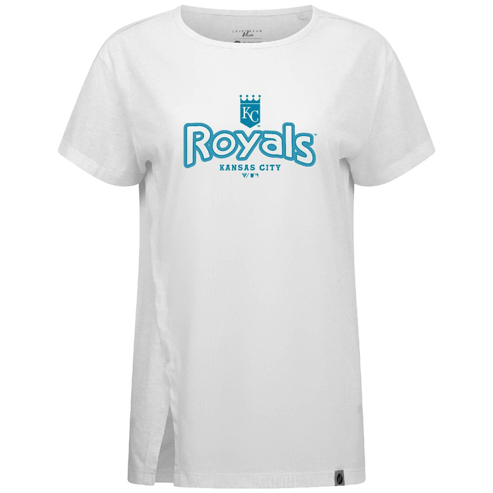 Kansas City Royals Levelwear Women's Blue Haven Influx Cornerstone T-Shirt - White - MLB Lifestyle