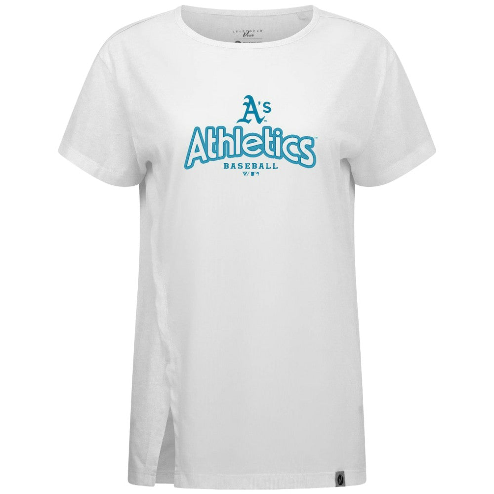 Athletics Levelwear Women's Blue Haven Influx Cornerstone T-Shirt - White - MLB on Sale