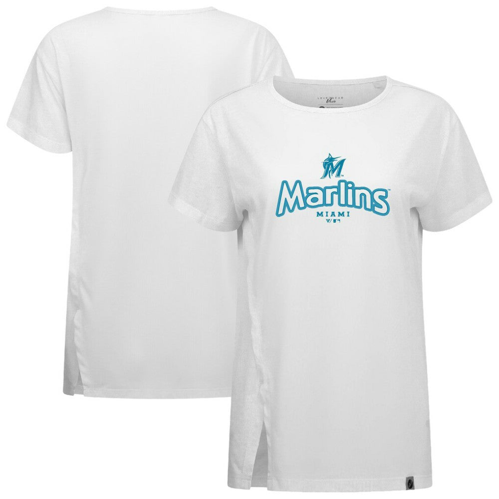 Miami Marlins Levelwear Women's Blue Haven Influx Cornerstone T-Shirt - White - MLB Discount